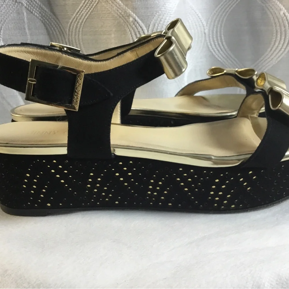 Jimmy Choo Women's Black & Gold Bow Sandals